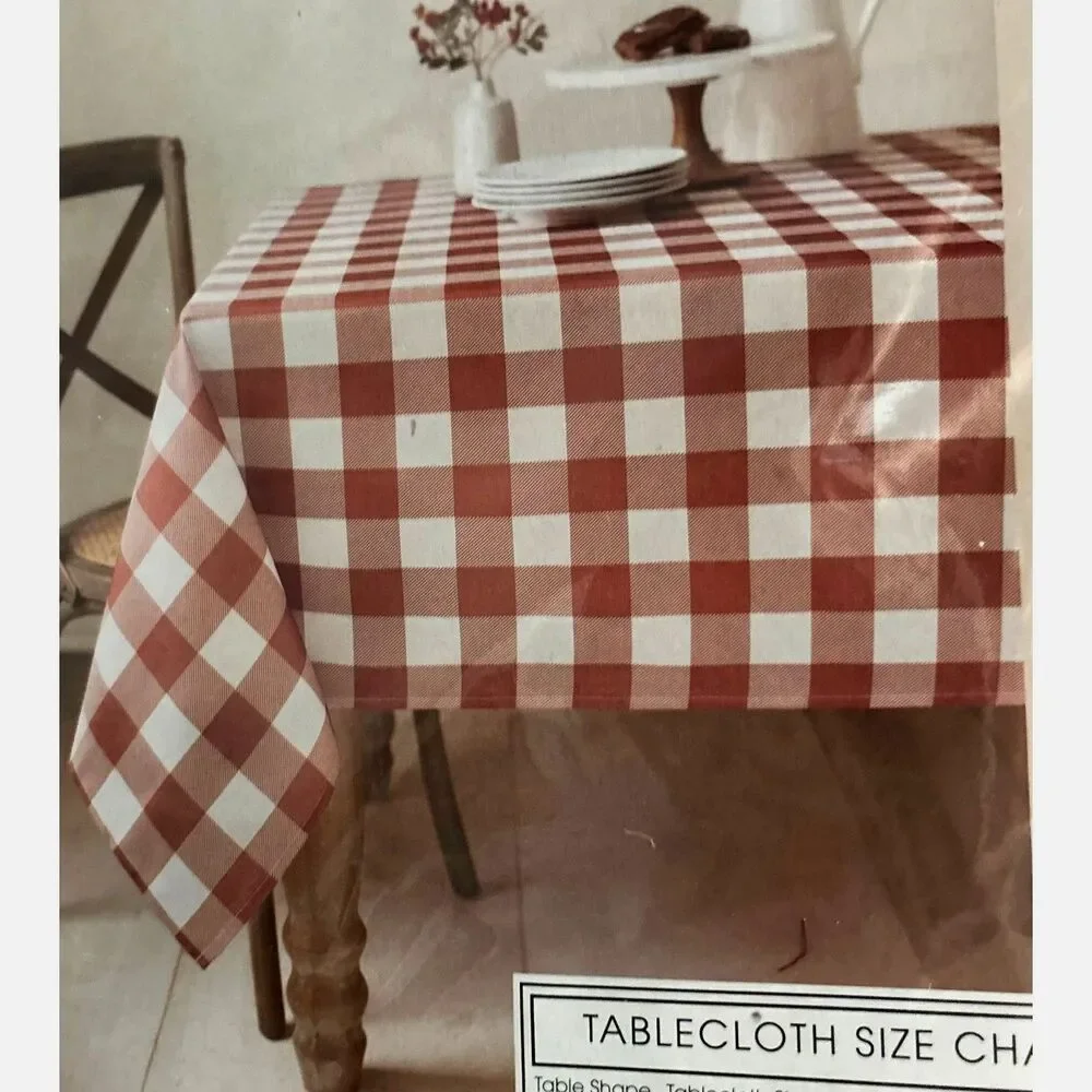 Fall Buffalo Check Tablecloth 60x104 Rust Cream Oblong Seats 8-10 Easy Care
